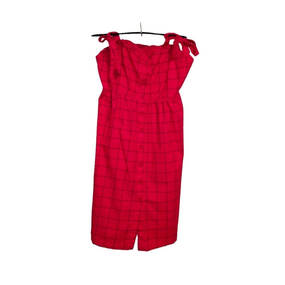 Lazy Oaf Caged In Pink Women's Button Windowpane Tie Dress Size UK 18 US 14